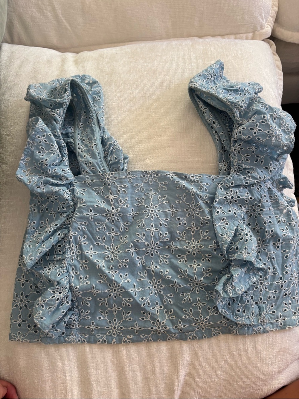 BCBG Women’s Eyelet Ruffle Crop Top - Light Blue
